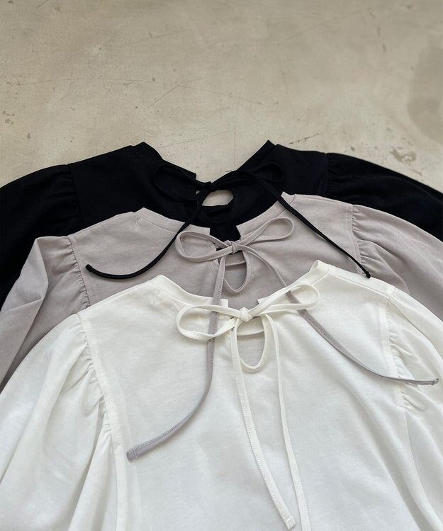 Feroux 【UVケア】バックリボンボリュームスリーブ Tシャツ ホワイト系