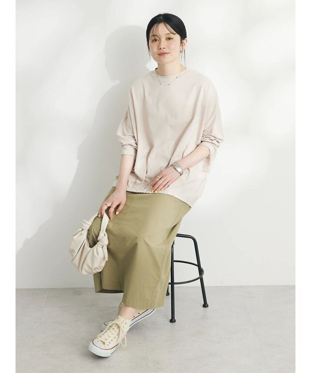 CRAFT STANDARD BOUTIQUE シルケット天竺　フロントギャザーＢＩＧ　Ｔｅｅ　Ｌ／Ｓ Gray Beige