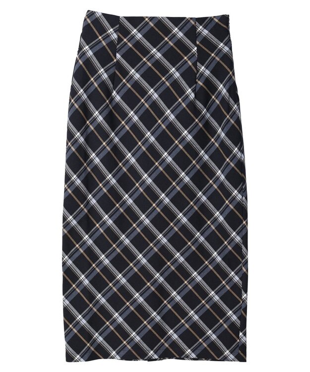 earth music&ecology チェック柄ナロースカート Navy