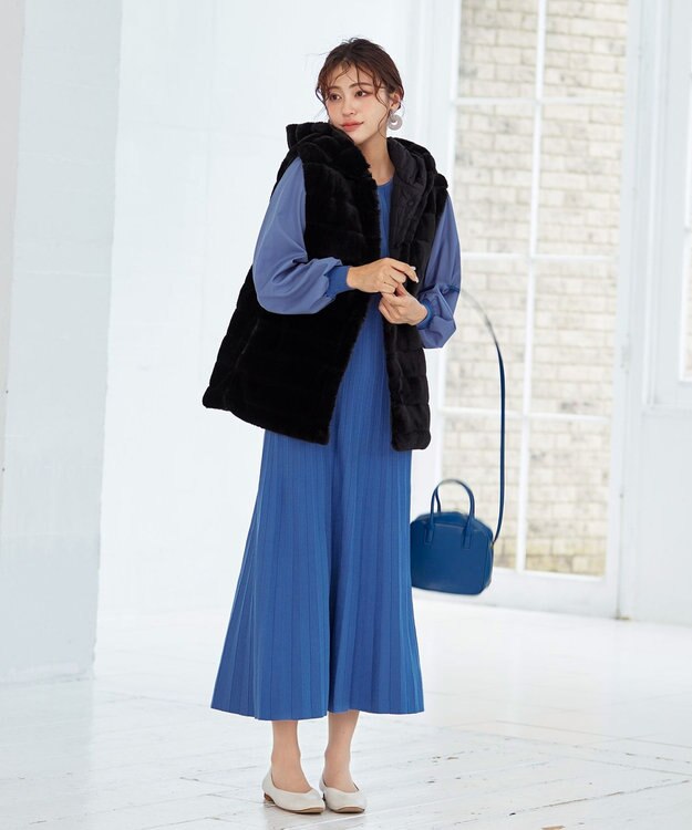 Tiaclasse 【2WAY】着回し自由のリバーシブルキルトフェイクファーベスト ブラック