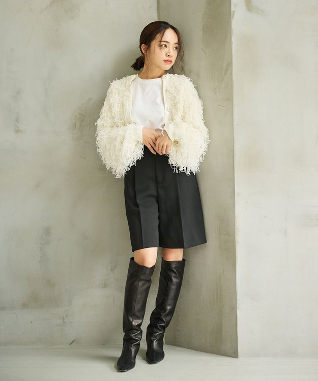 #Newans リボンヤーンニットカーディガン ホワイト