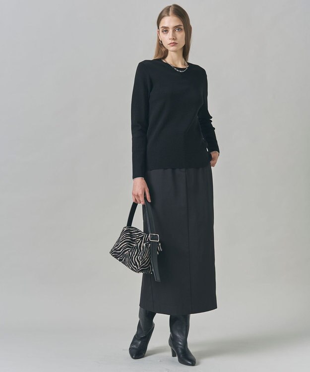 ICB 【CLASSY.掲載・裏起毛】 ウォームサテン Iラインスカート ブラック系