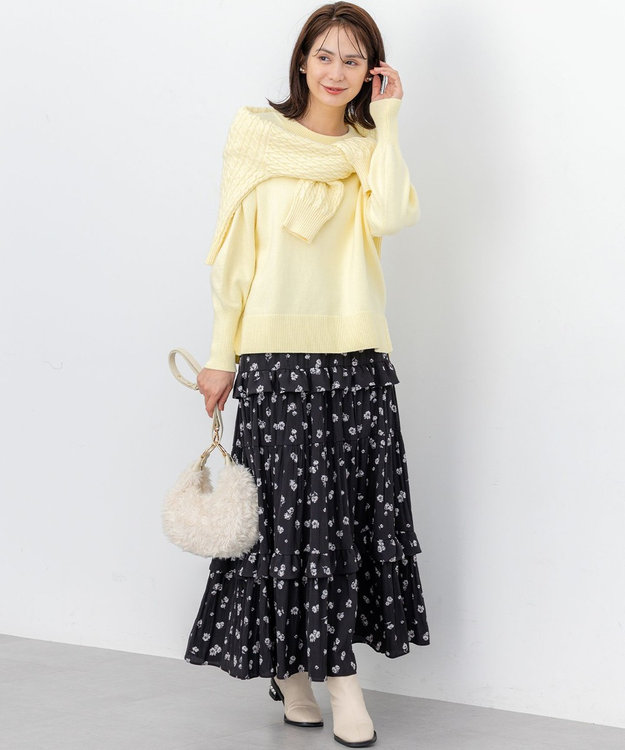 組曲 S 【加藤ローサさん着用】コットンカシミヤMIX ケーブル ニット イエロー系