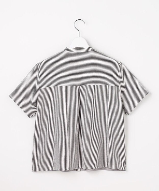 J.PRESS LADIES 【一枚で着映え】サッカージャージー バンドカラー カットソー スレートブラウンストライプ系1