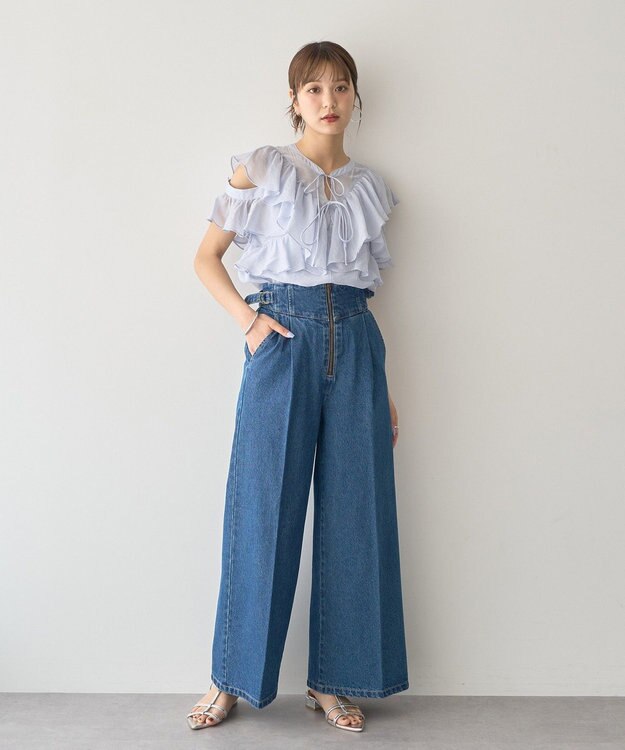 earth music&ecology サイドベルトデニムパンツ Medium Indigo