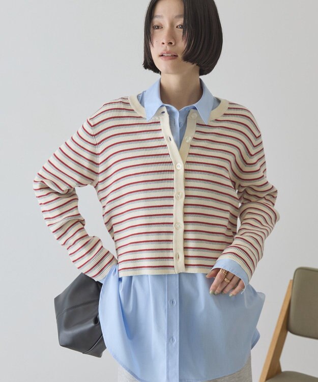 AMERICAN HOLIC マルチボーダーリブニットカーディガン Ivory