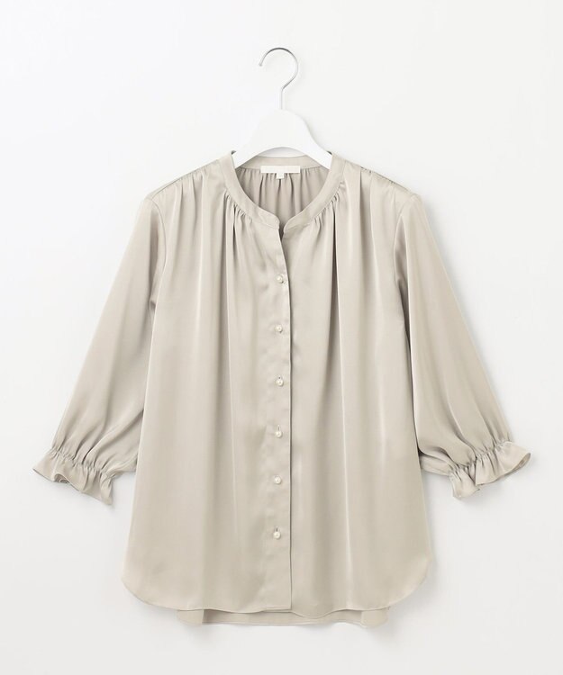 自由区 L 【カタログ掲載・WEB&一部店舗限定・セットアップ対応・洗える】セミブライトサテン ブラウス ダークサンド