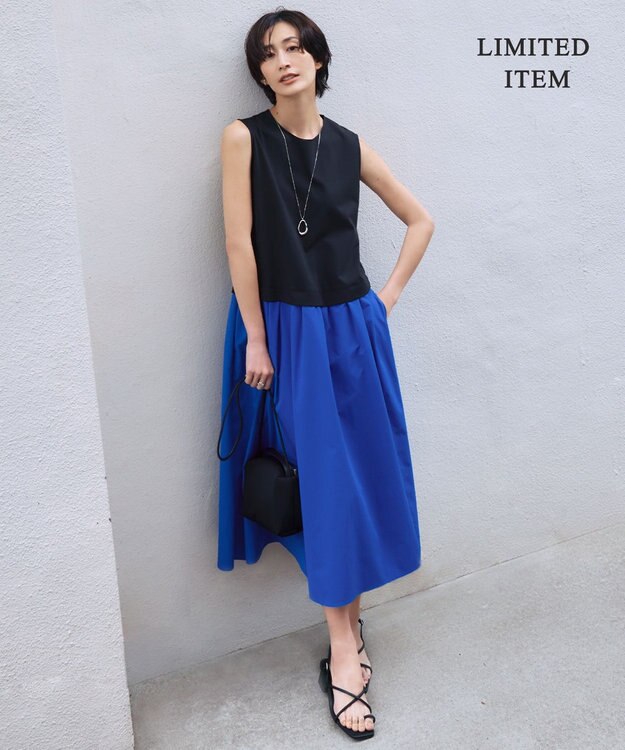 ICB 【WEB限定・洗える】 RENUコンビ ノースリーブワンピース ブラック×ブルー系