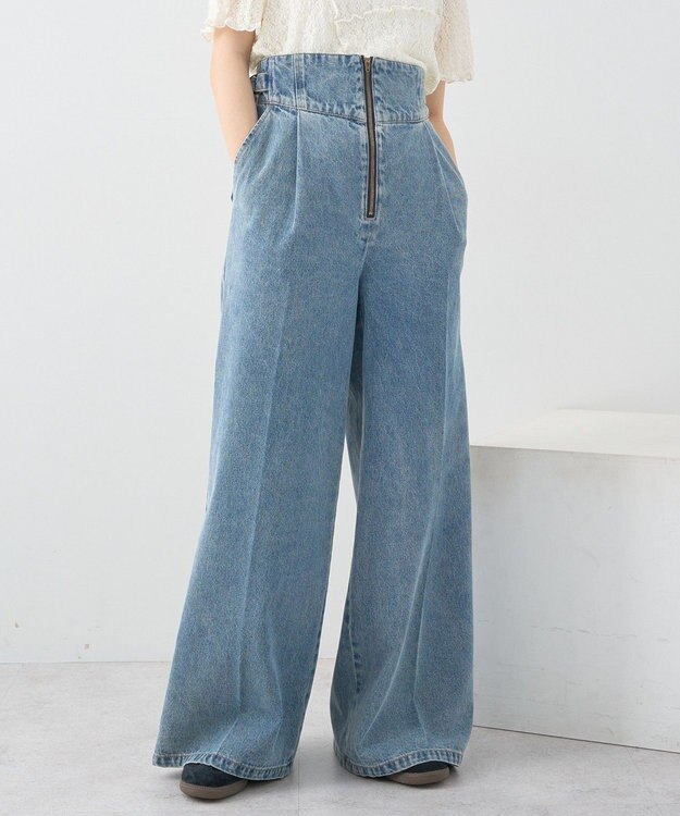 earth music&ecology サイドベルトデニムパンツ Light Indigo