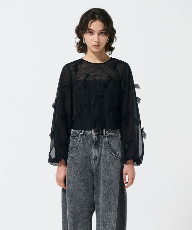 GRACE CONTINENTAL リボンチュールトップ ブラック