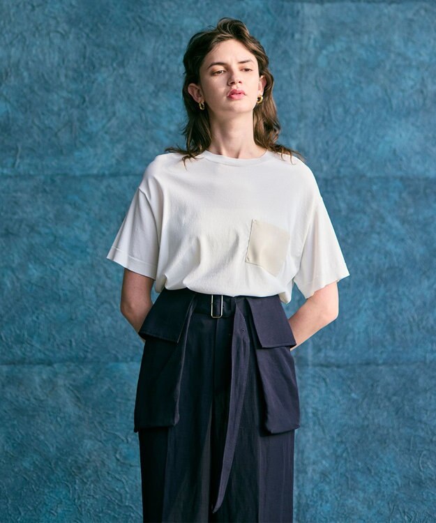 BEIGE， 【洗える】BERNARD / リネンワイドポケット付きラップベルト Navy