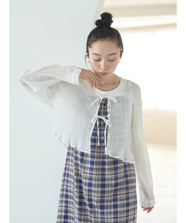 earth music&ecology ＳＥＴ２点クレープリボンブラウス＋インナー White