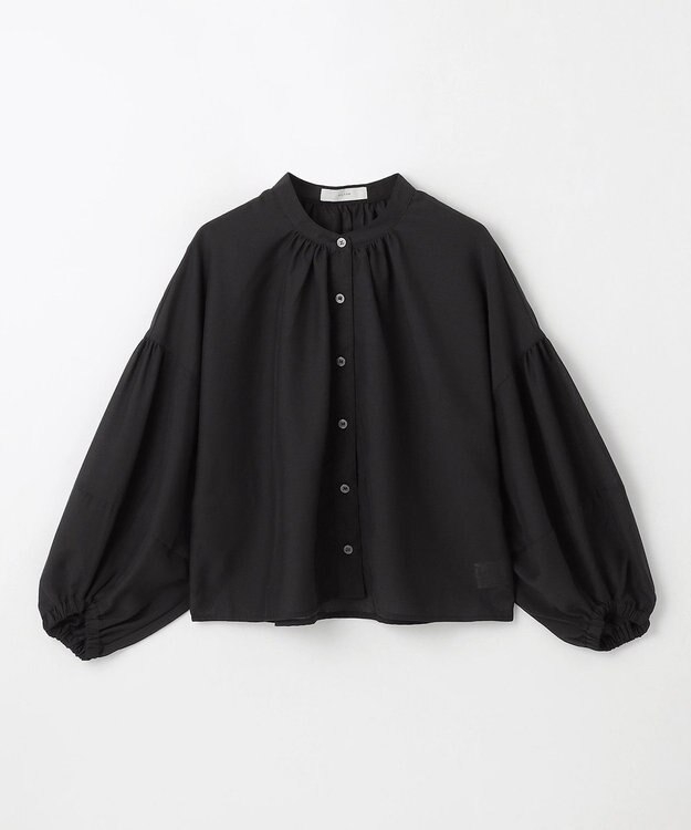 ANY シアーテックリネンギャザーブラウス ブラック