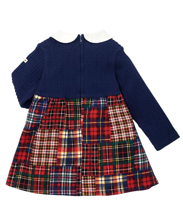 MIKI HOUSE HOT BISCUITS 【80-120cm】 襟付き チェック柄ワンピース 紺