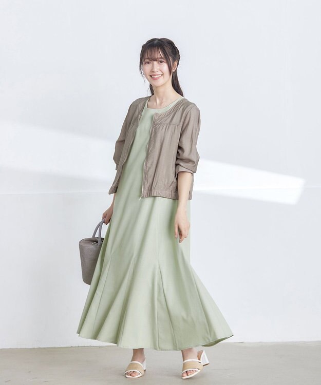 Tiaclasse シアーラウンドネックブルゾン ベージュ