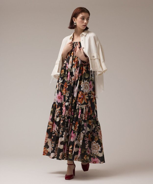 GRACE CONTINENTAL フラワープリントキャミドレス ブラック