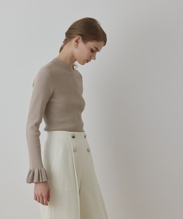 GRACE CONTINENTAL ラメリブニットトップ ベージュ