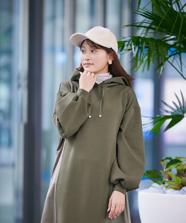 Tiaclasse 【洗える】ダンボール切替パーカーワンピース カーキ