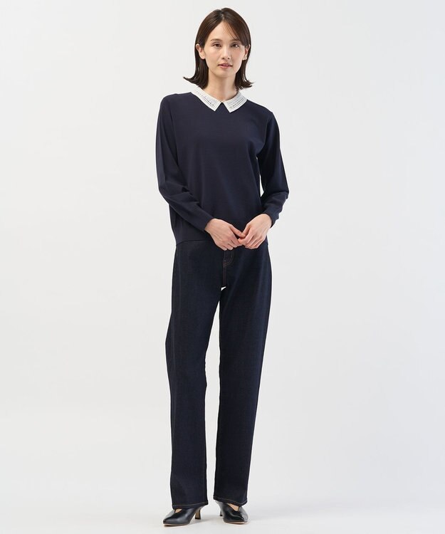 J.PRESS LADIES L 【洗える】BASIC STRETCH DENIM ボーイフィット デニム インディゴ系