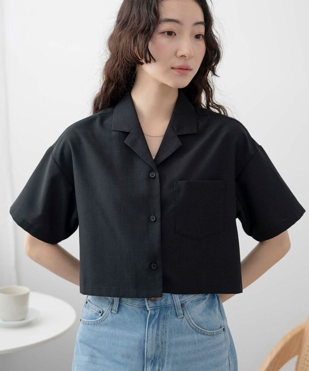 WEGO オープンカラーショートシャツ ブラック