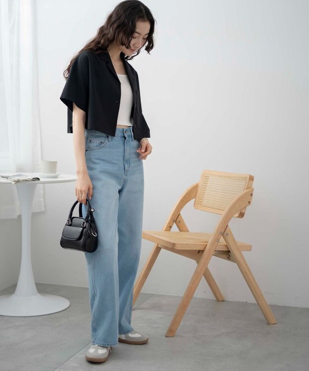 WEGO オープンカラーショートシャツ ブラック