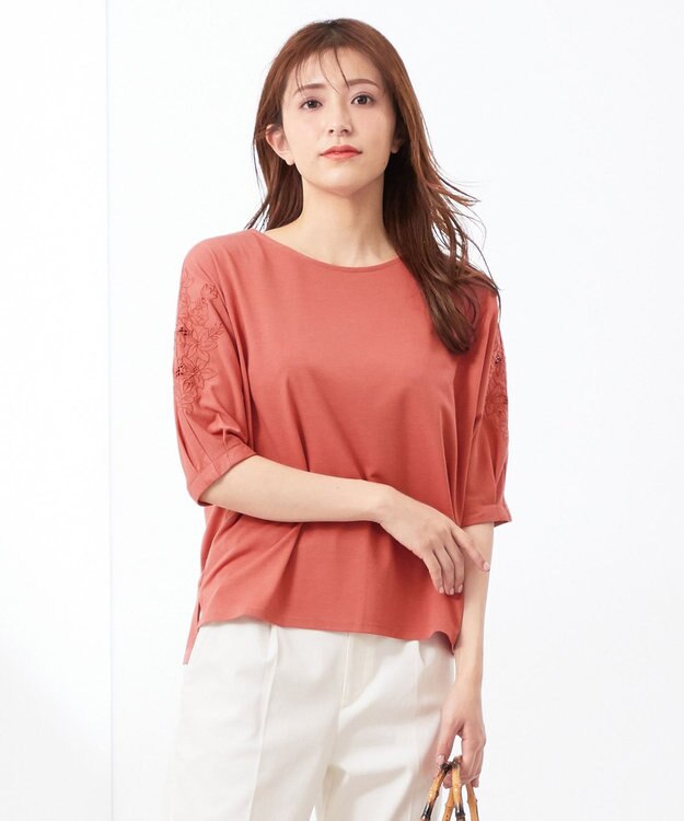 ANY SIS L エンブロイダリードルマン カットソー オレンジ