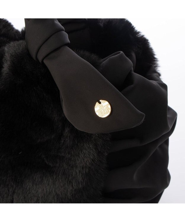 UNBILLION カシュカシュ cachecache / 下がりリボンエコファーコンビラウンドトート ブラック