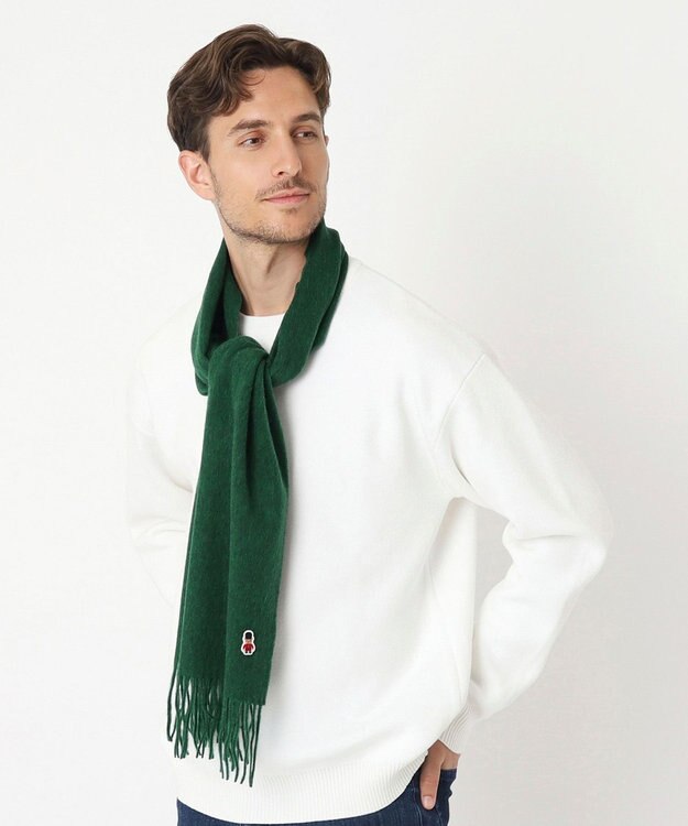 MOONBAT 【WEB限定】MACKINTOSH PHILOSOPHY バッキンガムベア付きウール100%無地マフラー (パッケージ付き) グリーン