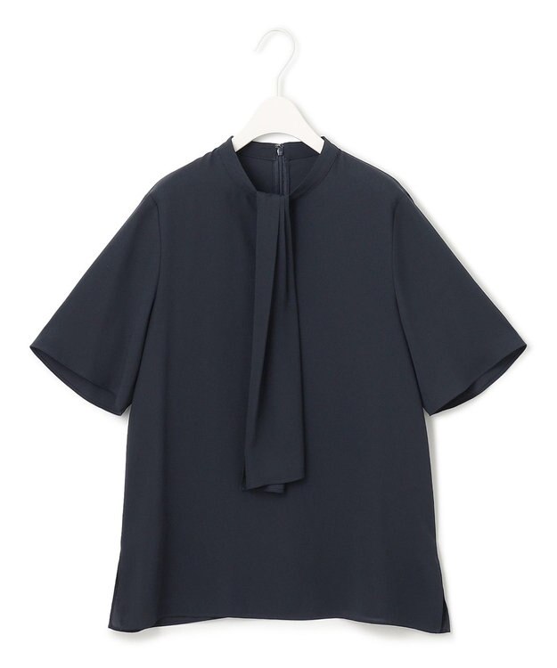 ICB 【接触冷感・UVケア・速乾・洗える】BackSatinAmunzen  5分袖スカーフタイブラウス ネイビー系