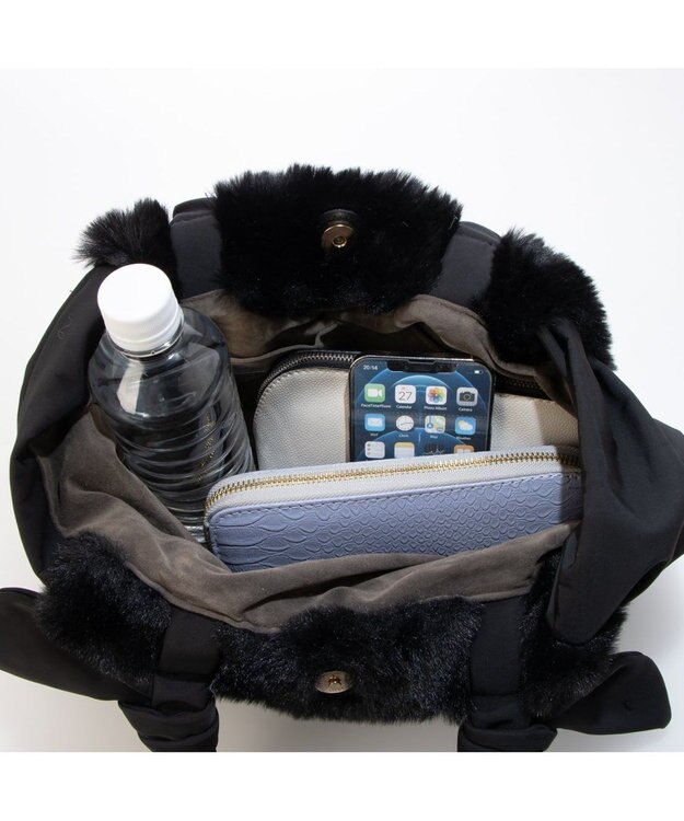 UNBILLION カシュカシュ cachecache / 下がりリボンエコファーコンビラウンドトート ブラック