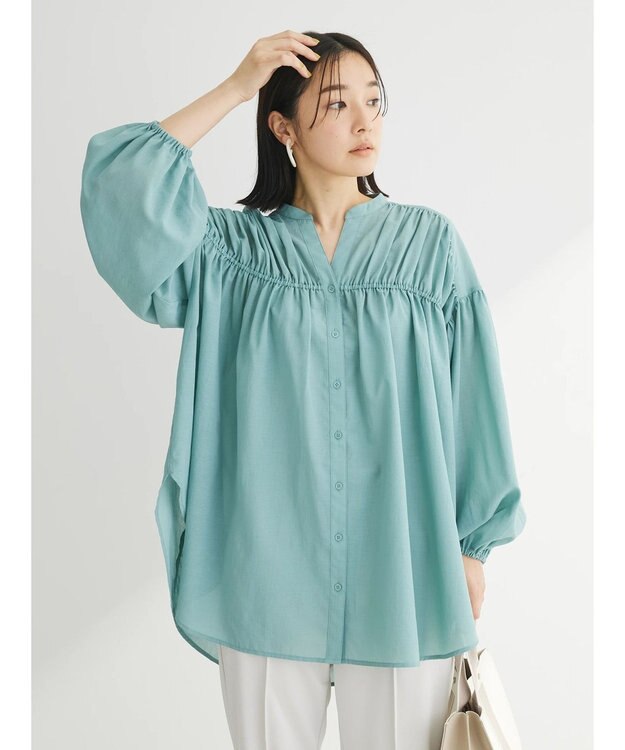 Green Parks シャーリングボリュームスキッパーチュニック Blue Green