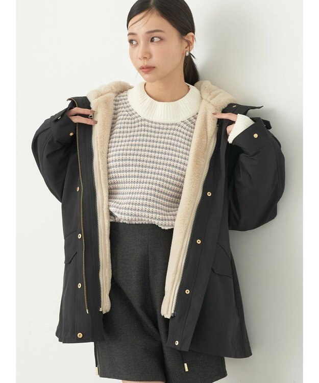 earth music&ecology マルチウェイマウンテンパーカー（ファー） Black