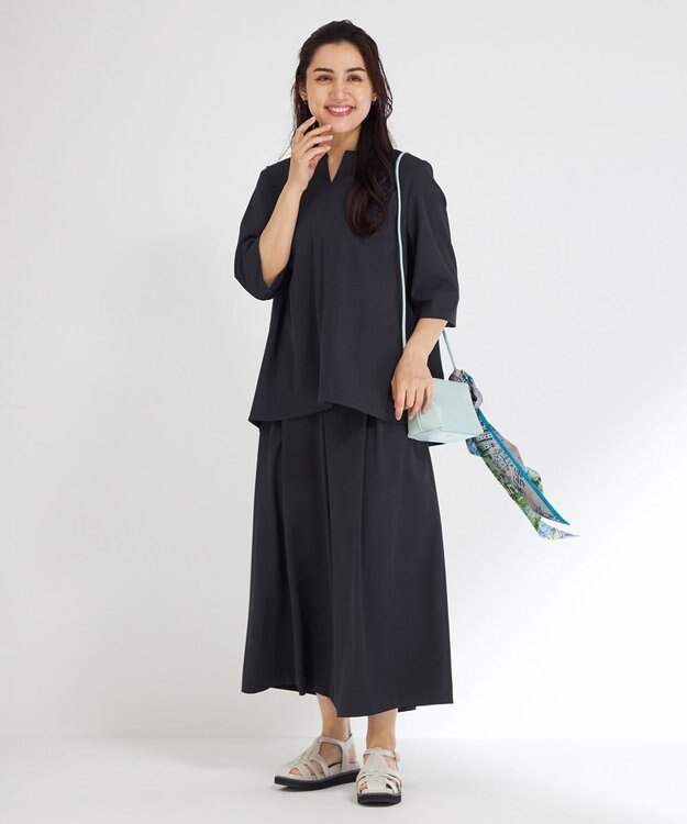 23区 L 【Lサイズ限定/洗える】ハイストレッチツイル パンツ ネイビー系