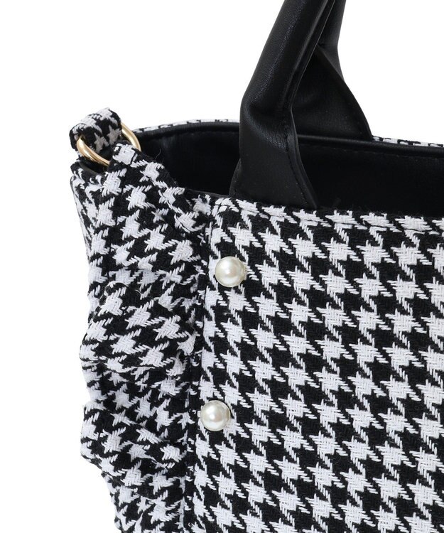 Maison de FLEUR 2Way千鳥柄フリルトートMバッグ Black