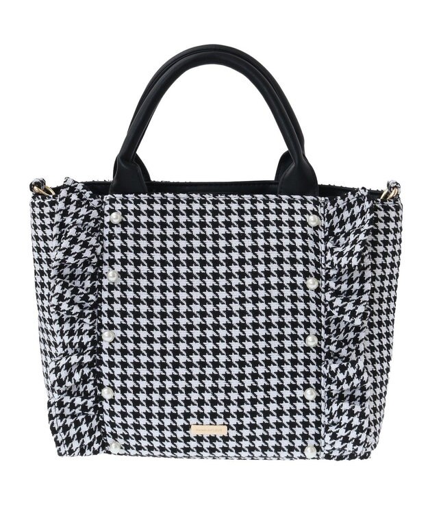 Maison de FLEUR 2Way千鳥柄フリルトートMバッグ Black