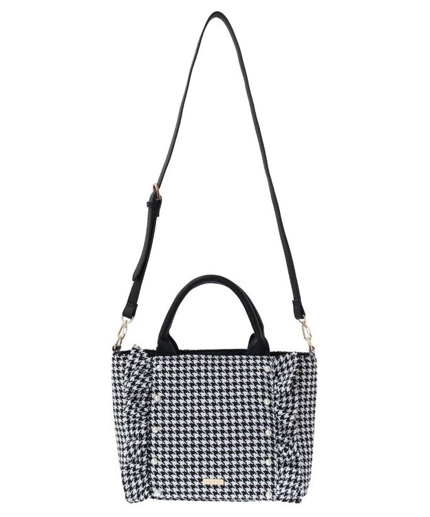 Maison de FLEUR 2Way千鳥柄フリルトートMバッグ Black