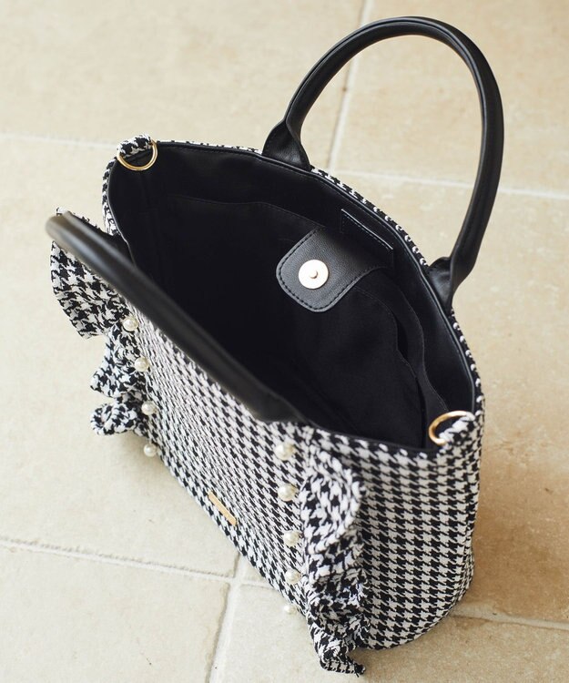 Maison de FLEUR 2Way千鳥柄フリルトートMバッグ Black