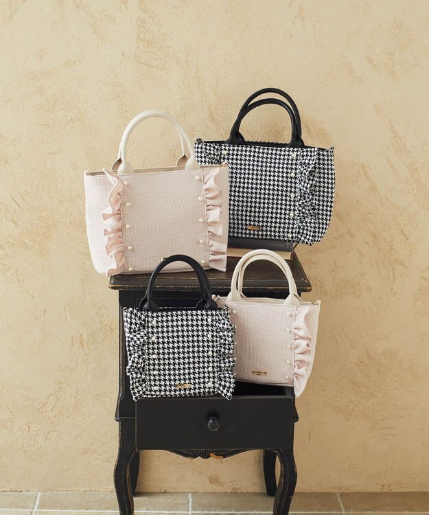 Maison de FLEUR 2Way千鳥柄フリルトートMバッグ Black