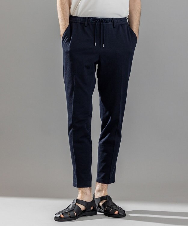 JOSEPH HOMME 新素材【通気性/ストレッチ】グリットタックジャージー / ドロスト付きテーパードパンツ PEGG CONVERTIBLE ネイビー系