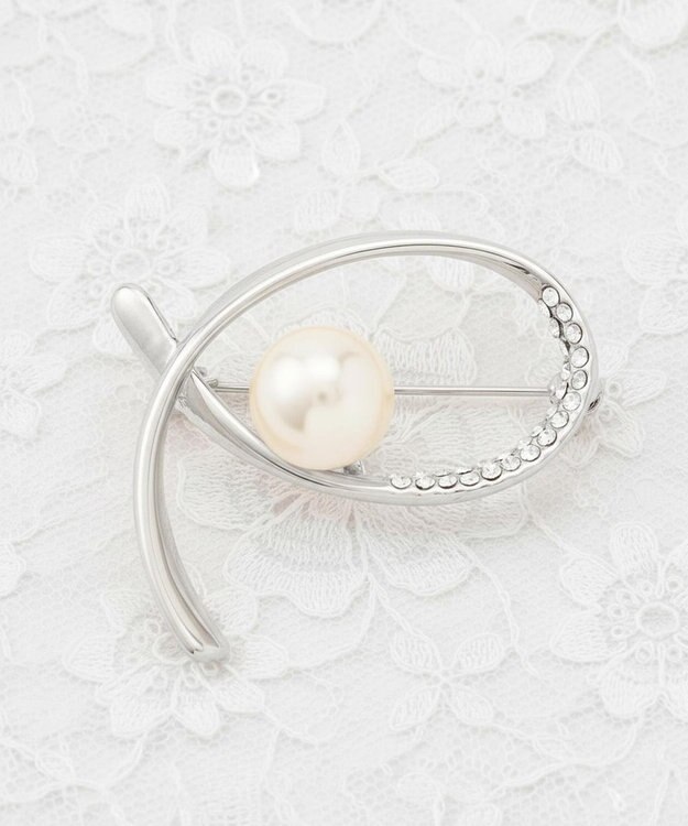 ANY SIS ジュエルラインパール調 ブローチ シルバー