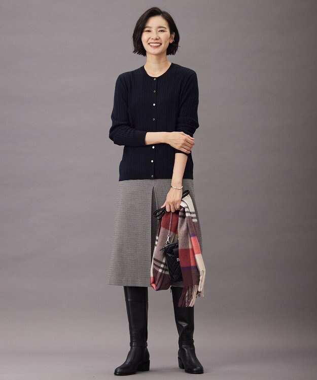 J.PRESS LADIES 【洗える】30/2 TR ドビー ガンクラブ ボックスプリーツ スカート ライトグレー系3