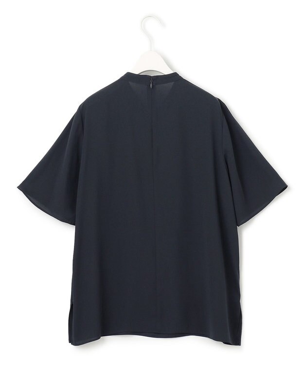 ICB 【接触冷感・UVケア・速乾・洗える】BackSatinAmunzen  5分袖スカーフタイブラウス ネイビー系