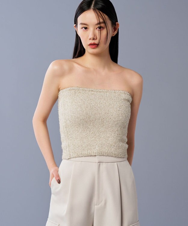 uncrave ラメ シャギー ニット バンドゥ（uncrave STANDARD） ゴールド×ホワイト