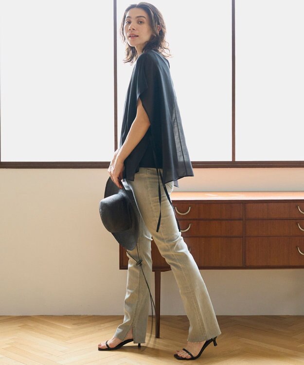 UNFILO 【洗える】シアーレイヤード Tシャツ ブラック