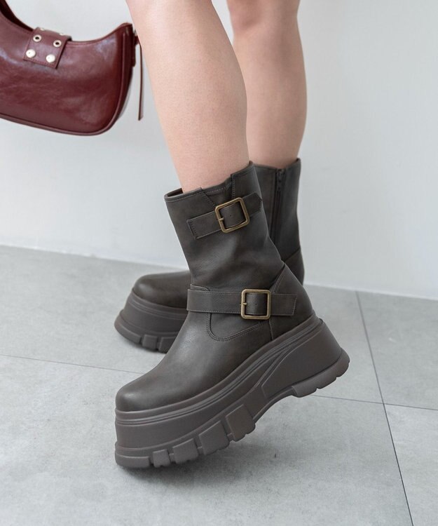 WEGO 厚底ボリュームエンジニアブーツ ブラウン