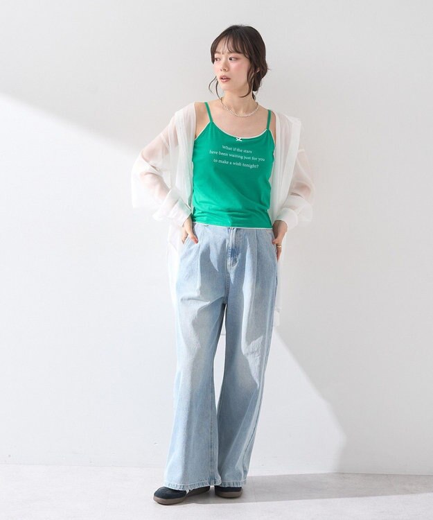 earth music&ecology メッセージプリントカップ付きキャミソール Green