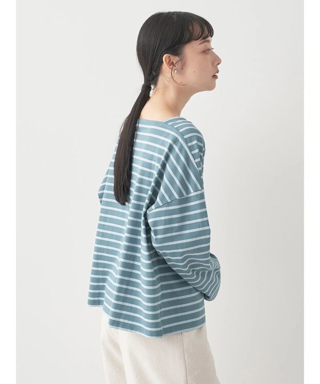 earth music&ecology スクエアボーダープルオーバー Green