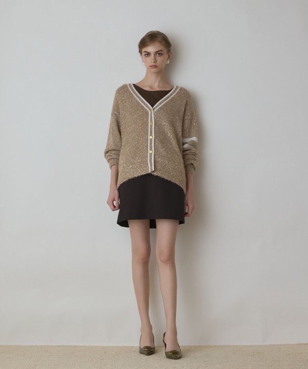 GRACE CONTINENTAL グリッターニットカーディガン ベージュ