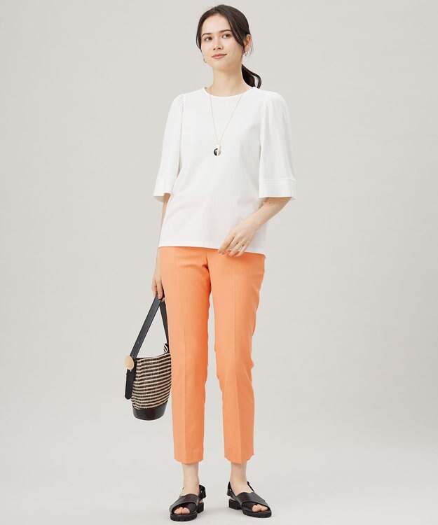 自由区 S 【接触冷感・UVカット・洗える】ストライプコットンハイゲージフレアスリーブ カットソー オフ