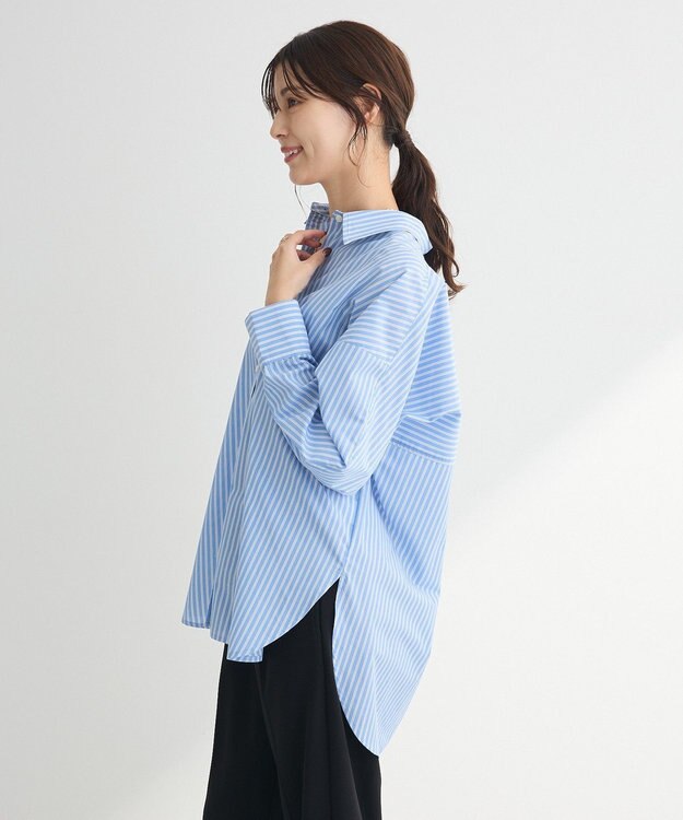 Green Parks イージーケアストライプシャツ Blue